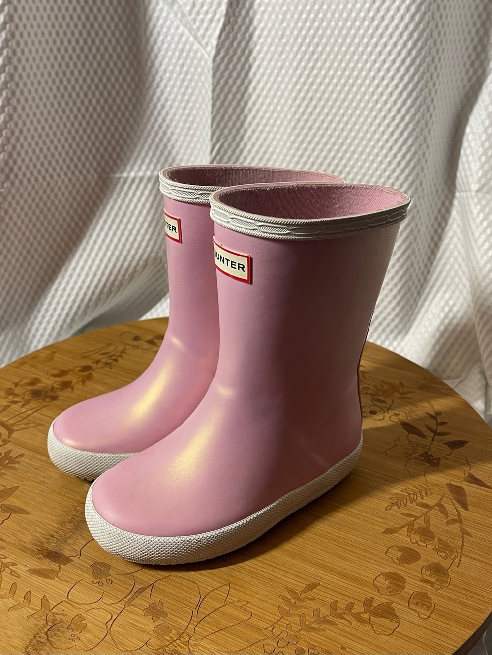 Hunter Kids Pink Pearl Waterproof Rain Boots with White Trim size 9 toddler